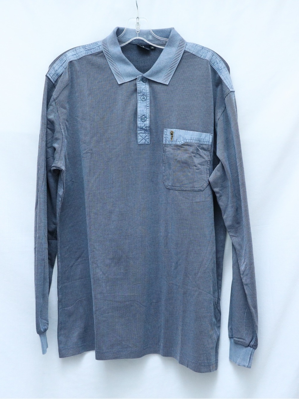Goldmen men's long sleeve polo shirt golf logo size XL blue casual pinstripe